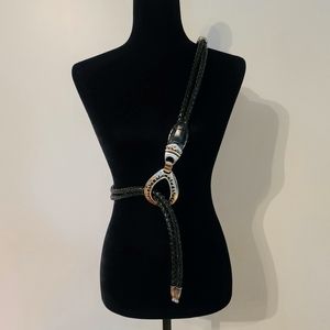 Black Leather Bolo Western Belt OS XL